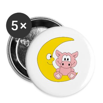 MOND - SCHWEIN - TIER - TIERISCH - KIND - BABY - Buttons groß 56 mm (5er Pack) - Weiß - Vorne