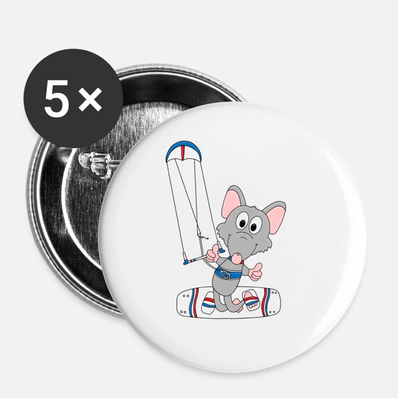 WASSERRATTE - RATTE - KITER - KITESURFER - KITEN - Buttons groß 56 mm (5er Pack) - Weiß