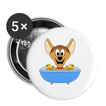 HYÄNE - BADEWANNE - TIER - TIERISCH - KIND - BABY - Buttons groß 56 mm (5er Pack) - Weiß - Vorne