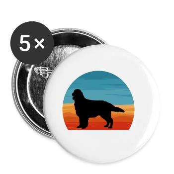 Flat Coated Retriever Dog Silhouette Retro Sunset - Lot de 5 grands badges (56 mm) - blanc - Devant