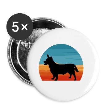 Lancashire Heeler Dog Love Silhouette Retro Sunset - Buttons large 2.2''/56 mm (5-pack) - white - Front