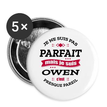 OWEN PARFAIT - PRENOM OWEN - Lot de 5 grands badges (56 mm) - blanc - Devant