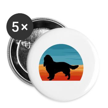 English Springer Spaniel Dog Silhouette Retro Sun - Buttons groß 56 mm (5er Pack) - Weiß - Vorne