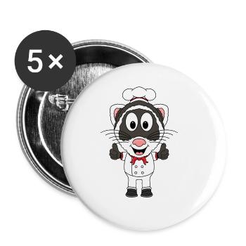 KOCH - BÄCKER - FRETTCHEN - TIER - TIERISCH - GUT - Buttons groß 56 mm (5er Pack) - Weiß - Vorne