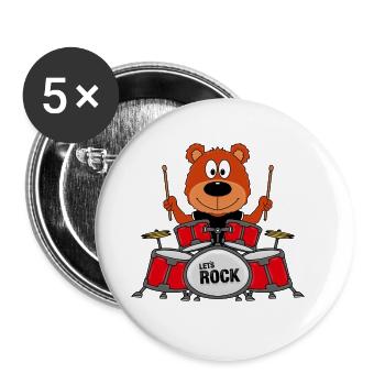 SCHLAGZEUG - MUSIK - TEDDYBÄR - BÄR - TEDDY - Buttons groß 56 mm (5er Pack) - Weiß - Vorne