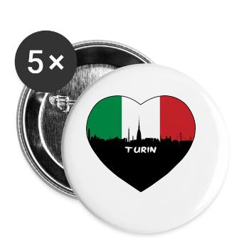Turin Italy Flag Skyline Travel Souvenir - Buttons large 2.2''/56 mm (5-pack) - white - Front