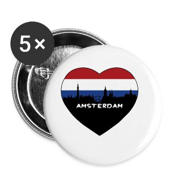 Amsterdam Netherlands Flag Skyline Travel Souvenir - Buttons large 2.2''/56 mm (5-pack) - white - Front