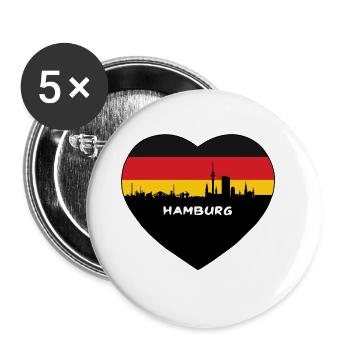 Hamburg Deutschland Flagge Skyline Reise Souvenir - Buttons groß 56 mm (5er Pack) - Weiß - Vorne