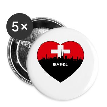 Flaggen-Skyline-Reise-Andenken Basel-Schweiz - Buttons groß 56 mm (5er Pack) - Weiß - Vorne