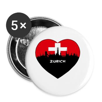 Zürich-Schweiz-Flaggen-Skyline-Reise-Souvenir - Buttons groß 56 mm (5er Pack) - Weiß - Vorne