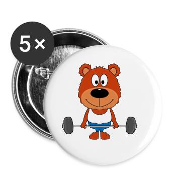 TEDDY - BÄR - FITNESS - BODYBUILDING - TIER - Buttons groß 56 mm (5er Pack) - Weiß - Vorne