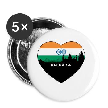 Kolkata India Flag Skyline Souvenir de voyage - Lot de 5 grands badges (56 mm) - blanc - Devant