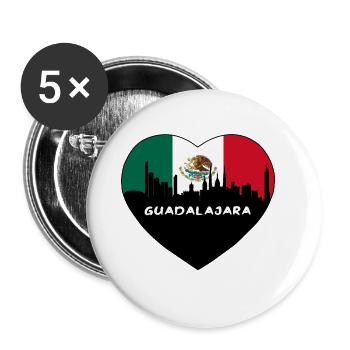Guadalajara Mexico Flag Skyline Travel Souvenir - Buttons large 2.2''/56 mm (5-pack) - white - Front