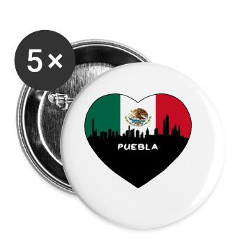 Puebla Mexiko Flagge Skyline Reise Souvenir - Buttons groß 56 mm (5er Pack) - Weiß - Vorne