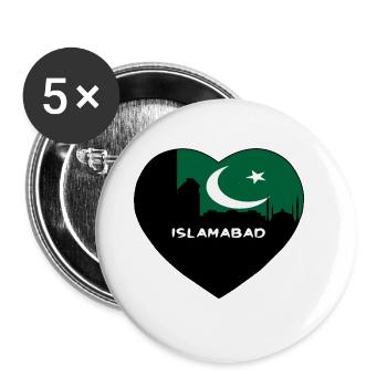 Islamabad Pakistan Flag Skyline Travel Souvenir - Buttons large 2.2''/56 mm (5-pack) - white - Front