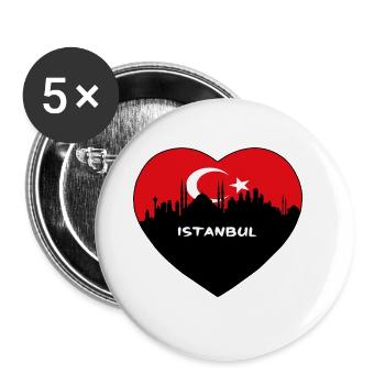 Istanbul Turkey Flag Skyline Travel Souvenir - Buttons large 2.2''/56 mm (5-pack) - white - Front