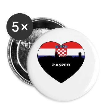 Zagreb Croatie Flag Skyline Souvenir de voyage - Lot de 5 grands badges (56 mm) - blanc - Devant