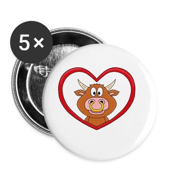 BULLE - RIND - STIER - KUH - TIER - LIEBE - Buttons groß 56 mm (5er Pack) - Weiß - Vorne