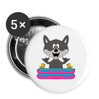WOLF - POOL - SHAKA - PLANSCHBECKEN - TIERISCH - Buttons groß 56 mm (5er Pack) - Weiß - Vorne