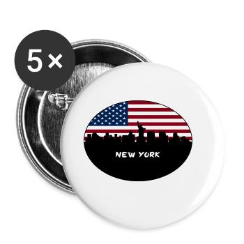New York New York USA Flagge Skyline Reise Souvenir - Buttons groß 56 mm (5er Pack) - Weiß - Vorne