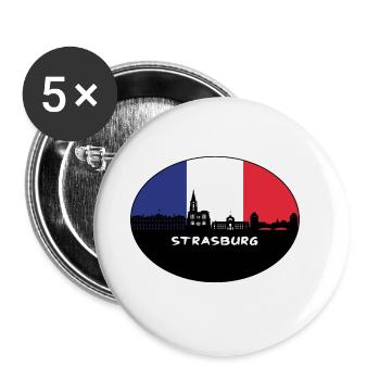 Strasbourg France Flag Skyline Souvenir de voyage - Lot de 5 grands badges (56 mm) - blanc - Devant
