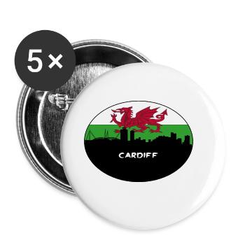 Cardiff Wales Flagge Skyline Reise Souvenir - Buttons groß 56 mm (5er Pack) - Weiß - Vorne