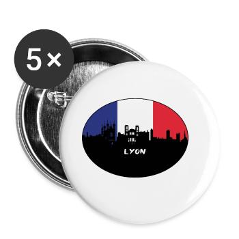 Lyon France Flag Skyline Souvenir de voyage - Lot de 5 grands badges (56 mm) - blanc - Devant