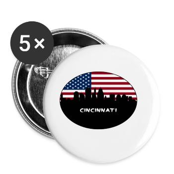 Cincinnati Ohio USA Flag Skyline Travel Souvenir - Buttons large 2.2''/56 mm (5-pack) - white - Front
