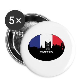 Nantes Frankreich Flagge Skyline Reise Souvenir - Buttons groß 56 mm (5er Pack) - Weiß - Vorne