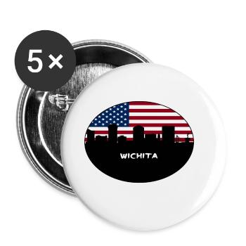 Wichita Kansas USA Flag Skyline Souvenir de voyage - Lot de 5 grands badges (56 mm) - blanc - Devant