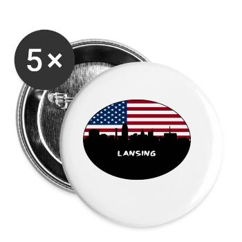 Lansing Michigan USA Flagge Skyline Reise Souvenir - Buttons groß 56 mm (5er Pack) - Weiß - Vorne