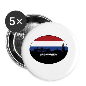 Groningen Niederlande Flagge Skyline Silhouette Trav - Buttons groß 56 mm (5er Pack) - Weiß - Vorne
