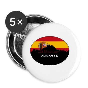 Alicante Spanien Flagge Skyline Silhouette Reisen - Buttons groß 56 mm (5er Pack) - Weiß - Vorne