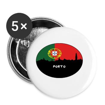 Porto Portugal Flagge Skyline Silhouette Reisen - Buttons groß 56 mm (5er Pack) - Weiß - Vorne