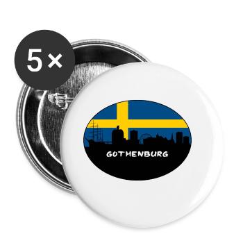Göteborg Schweden Flagge Skyline Silhouette Reisen - Buttons groß 56 mm (5er Pack) - Weiß - Vorne