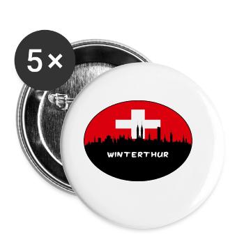 Winterthur Schweiz Flagge Skyline Silhouette Tra - Buttons groß 56 mm (5er Pack) - Weiß - Vorne