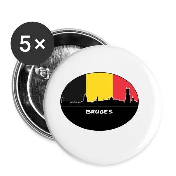 Bruges Belgique Flag Skyline Silhouette Voyage - Lot de 5 grands badges (56 mm) - blanc - Devant