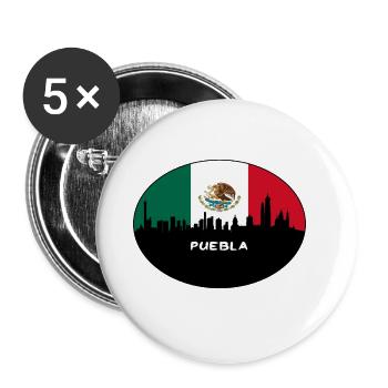 Puebla Mexiko Flagge Skyline Silhouette Reisen - Buttons groß 56 mm (5er Pack) - Weiß - Vorne