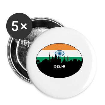 Delhi India Flag Skyline Silhouette Travel - Buttons large 2.2''/56 mm (5-pack) - white - Front