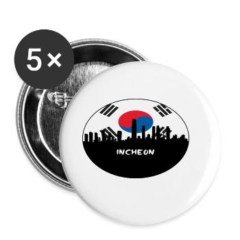Incheon Corée du Sud Drapeau Skyline Silhouette Travel - Lot de 5 grands badges (56 mm) - blanc - Devant
