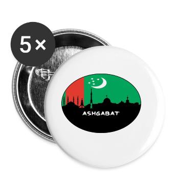 Aschgabat Turkmenistan-Flaggen-Skyline-Schattenbild Trav - Buttons groß 56 mm (5er Pack) - Weiß - Vorne