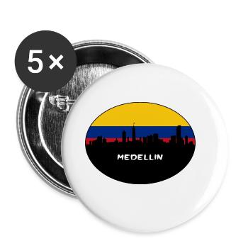 Medellin Kolumbien Flagge Skyline Silhouette Reisen - Buttons groß 56 mm (5er Pack) - Weiß - Vorne