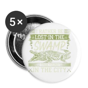 Alligator Hunter, Rather Be Lost In Swamp, Gator - Buttons groß 56 mm (5er Pack) - Weiß - Vorne