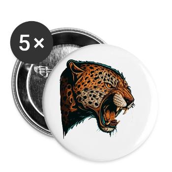 Angry Jaguar Head Opening Mouth Cartoon Vektor - Buttons groß 56 mm (5er Pack) - Weiß - Vorne