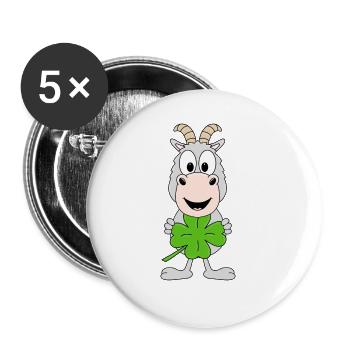 KLEEBLATT - GLÜCKSBRINGER - ZIEGE - TIER - Buttons groß 56 mm (5er Pack) - Weiß - Vorne