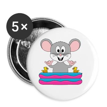 MAUS - POOL - PLANSCHBECKEN - URLAUB - TIER - Buttons groß 56 mm (5er Pack) - Weiß - Vorne