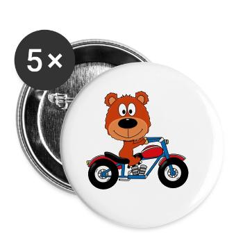 TEDDY - BÄR - TEDDYBÄR - MOTORRAD - BIKER - TIER - Buttons groß 56 mm (5er Pack) - Weiß - Vorne