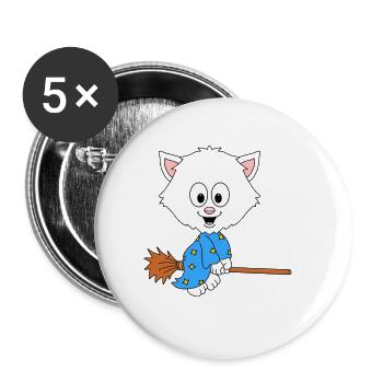 KATZE - HEXE - TIER - TIERISCH - KIND - BABY - Buttons groß 56 mm (5er Pack) - Weiß - Vorne