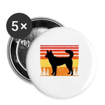 Kai Ken Hundeliebhaber Silhouette Vintage Sonnenuntergang - Buttons groß 56 mm (5er Pack) - Weiß - Vorne