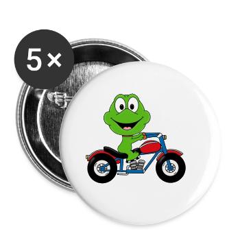MOTORRAD - FROSCH - BIKER - TIER - TIERISCH - Buttons groß 56 mm (5er Pack) - Weiß - Vorne